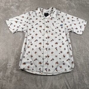 Kavu‎ Shirt Mens Medium White Short Sleeve Sasquatch Bigfoot Button Up Collared
